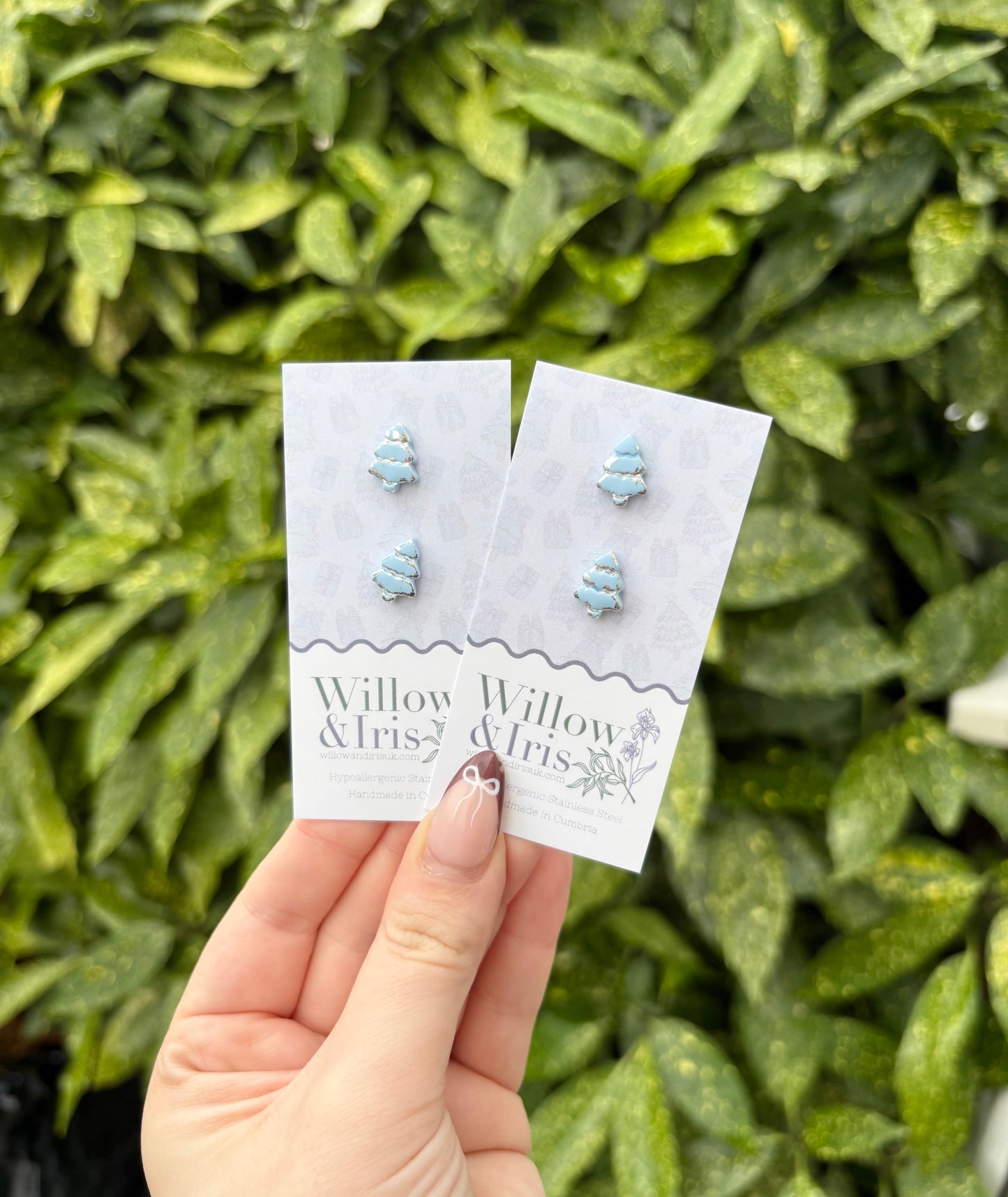 Blue Christmas tree studs