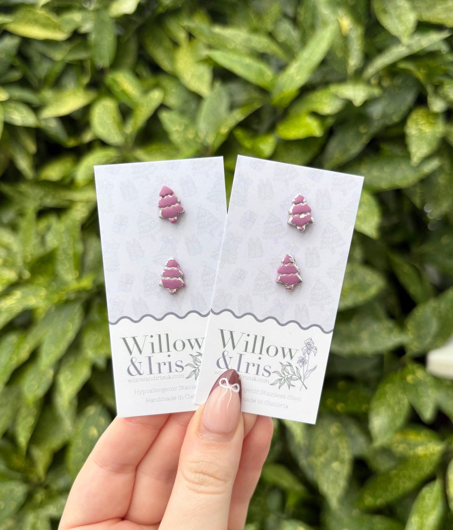 Purple Christmas tree studs