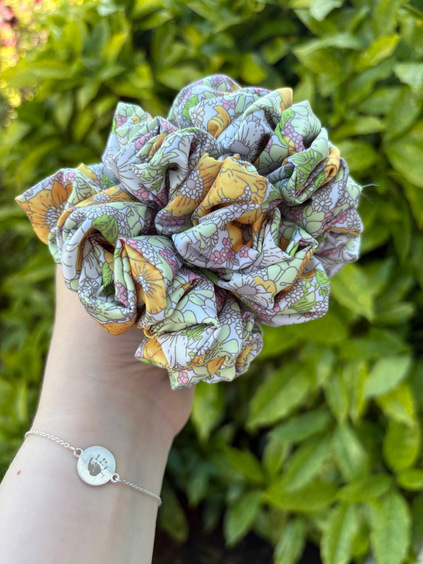 Green floral scrunchie