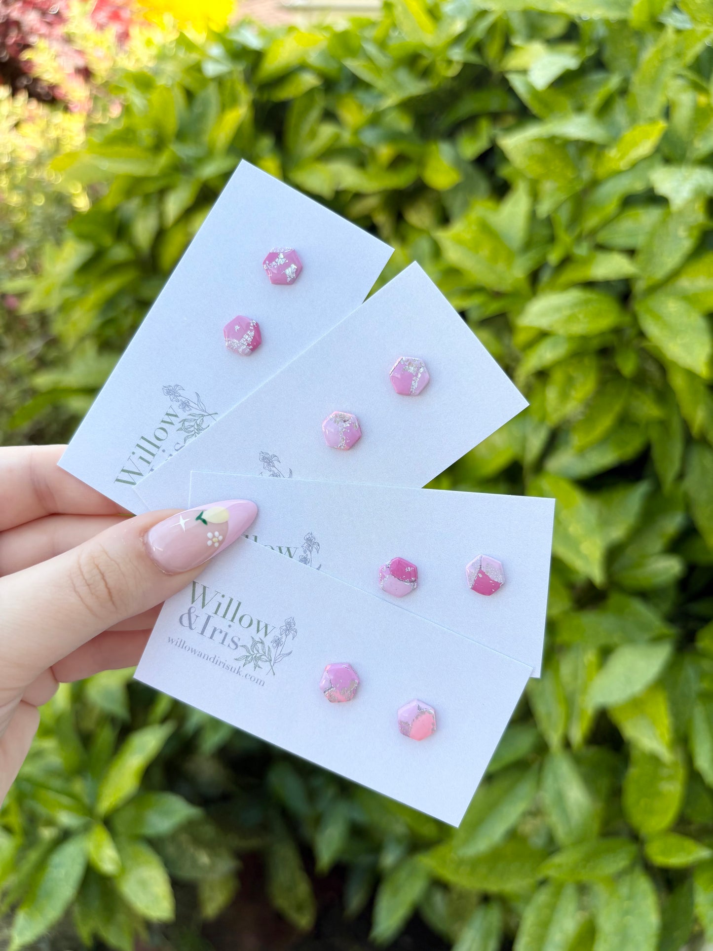 Pink stud earrings