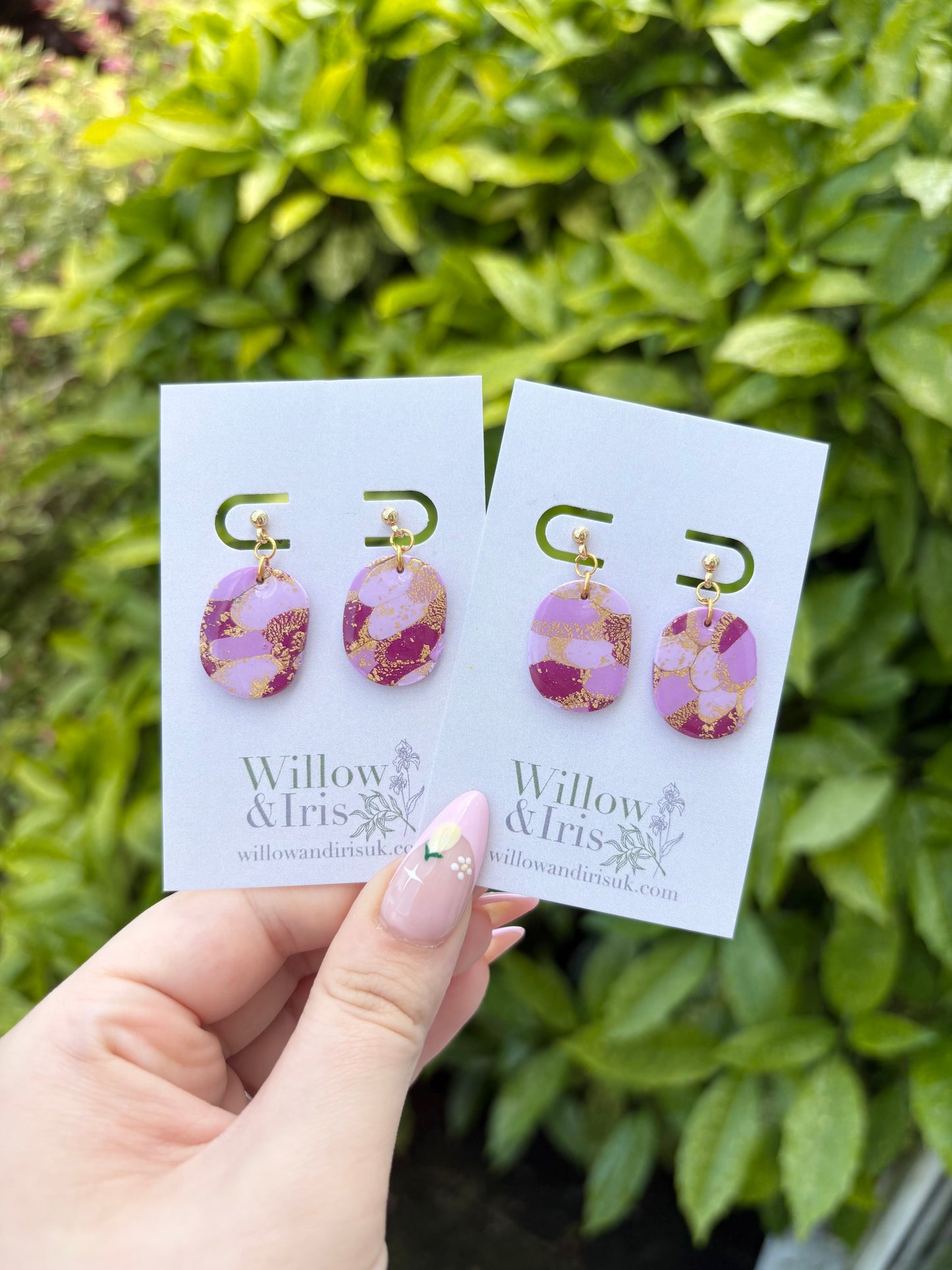 Purple & Gold dangle earrings