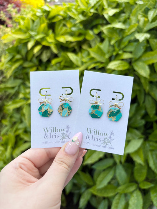 Green & Gold dangle earrings