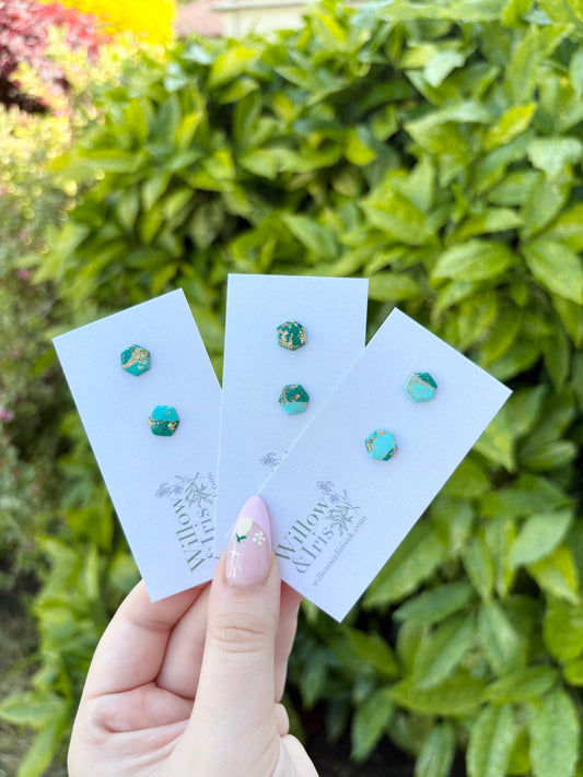 Green & Gold stud earrings