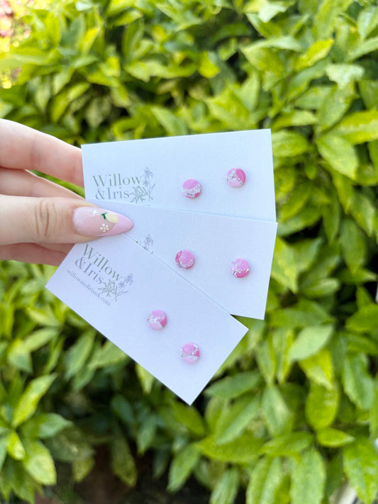 Pink stud earrings