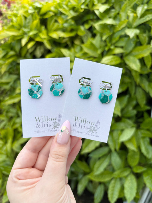 Green & Silver dangle earrings