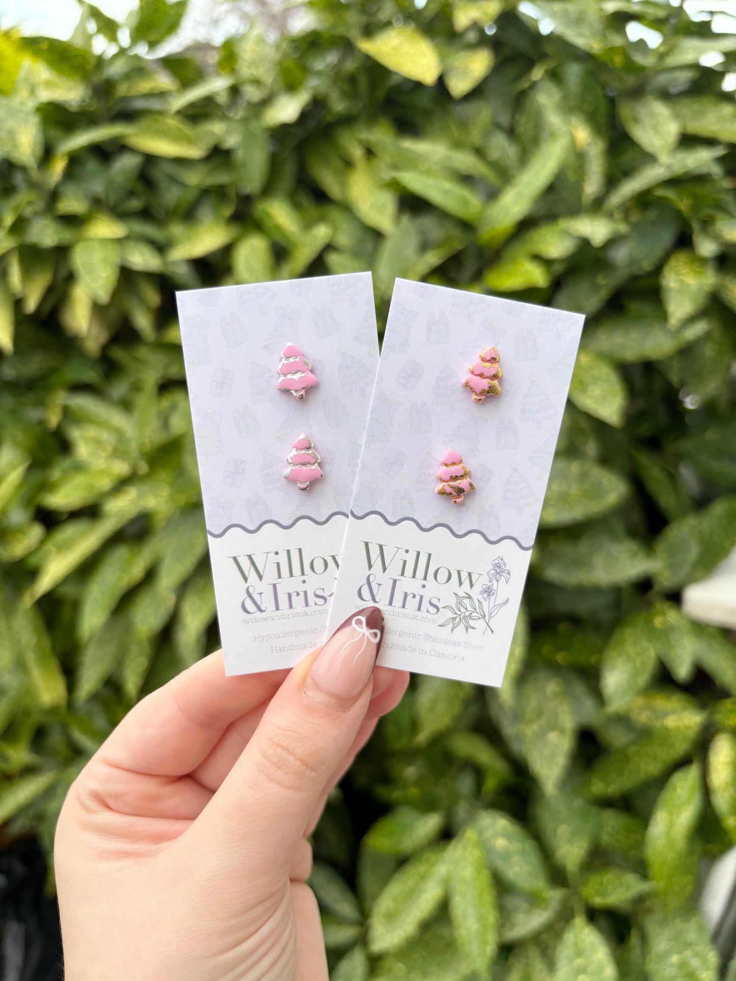 Pink Christmas tree studs