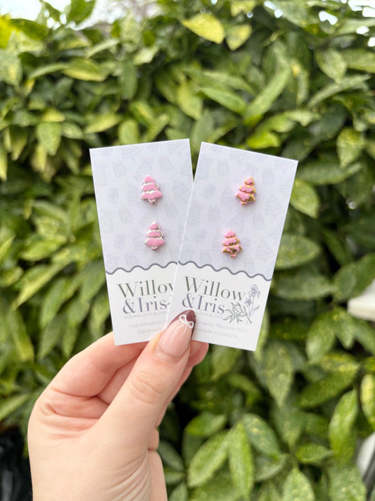 Pink Christmas tree studs