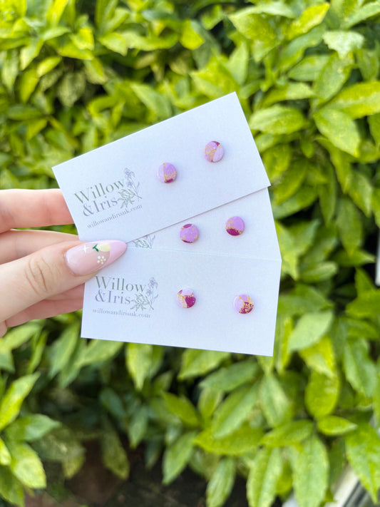 Purple & Gold stud earrings