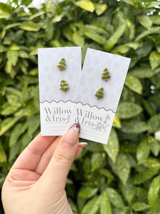 Green Christmas tree stud