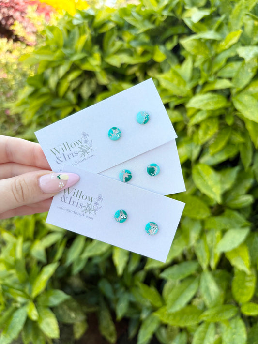 Green & Silver stud earrings