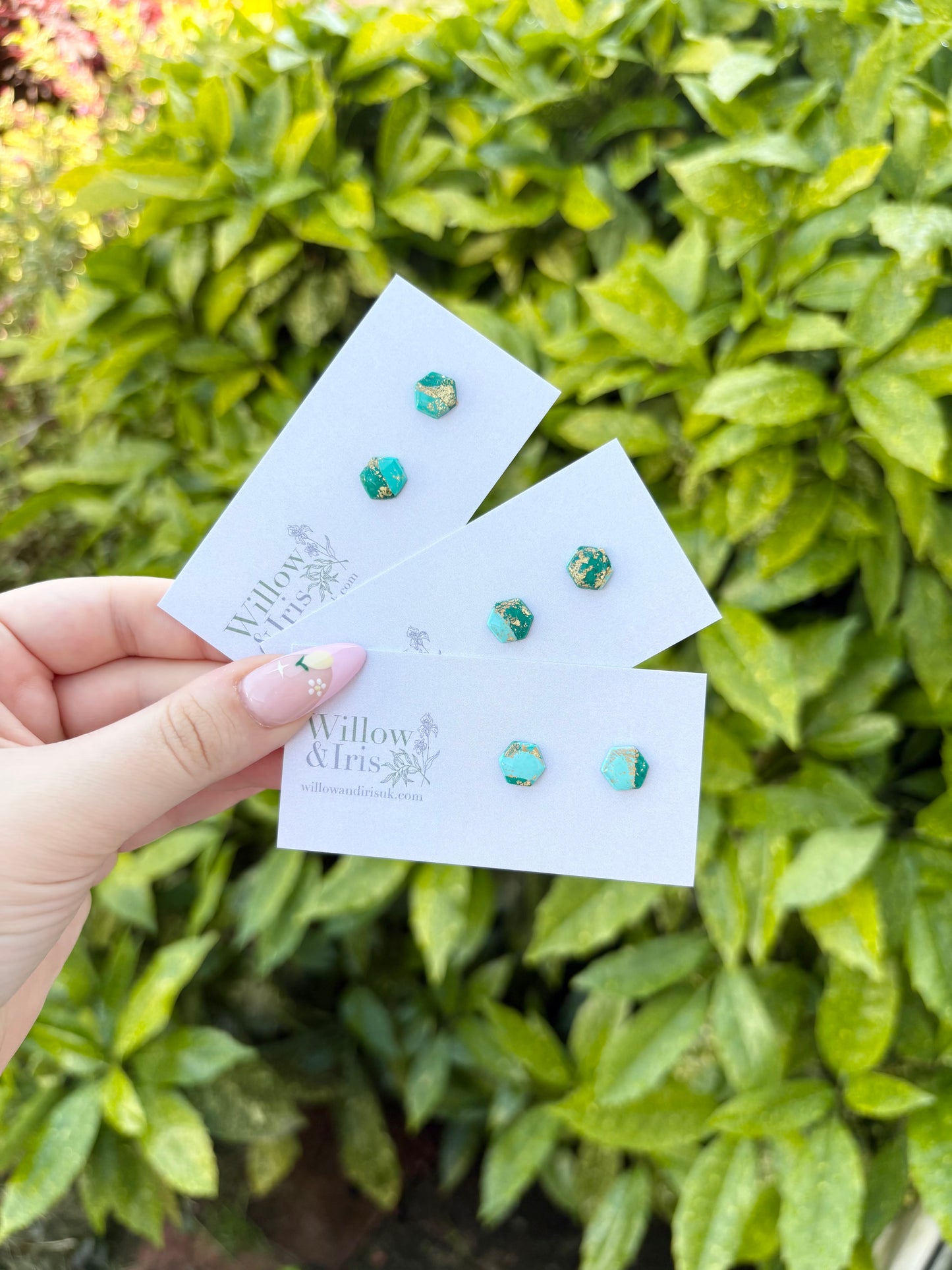 Green & Gold stud earrings