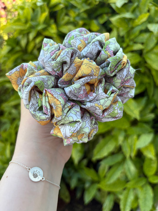Green floral scrunchie