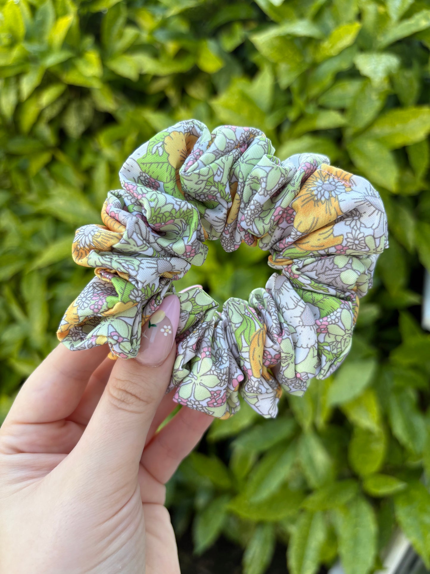 Green floral scrunchie